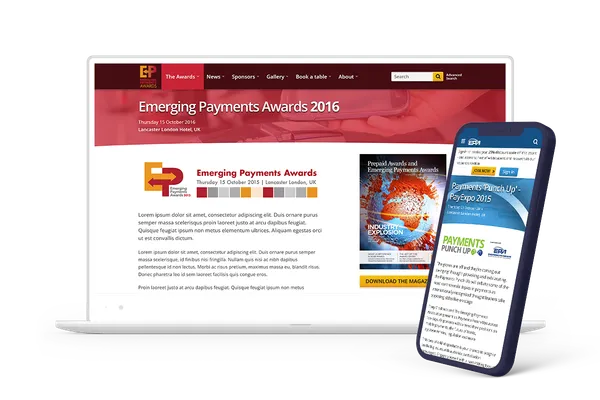 Laptop and iPhone image showing Emerging Payments Association website
