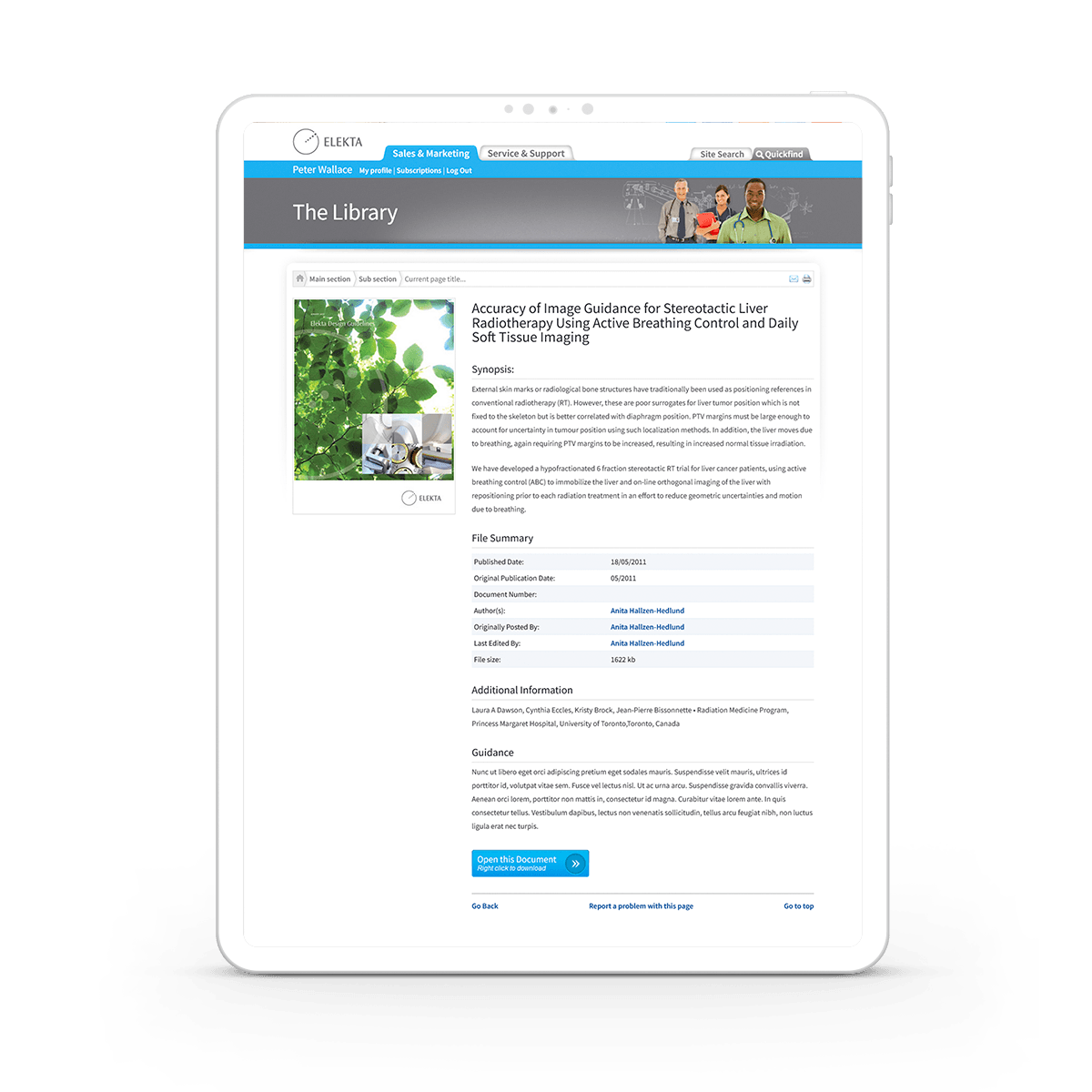 iPad image showing Elekta website