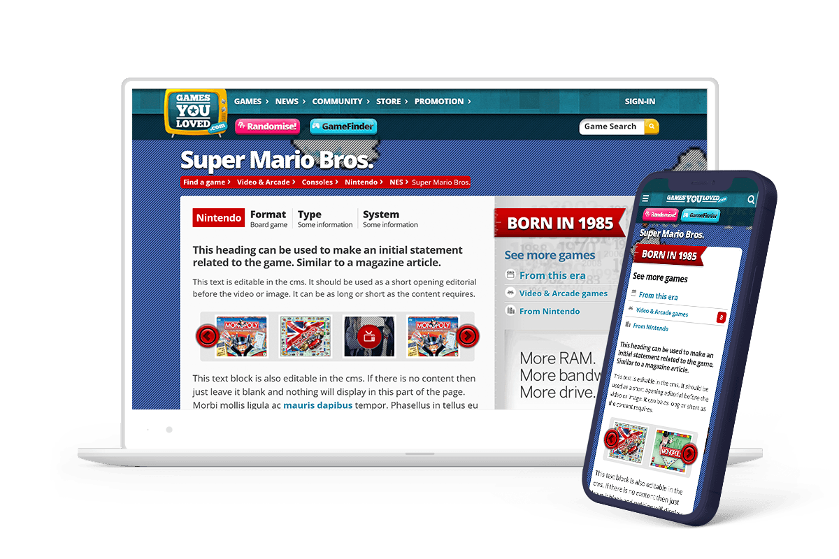 Laptop and iPhone image showing GamesYouLoved website