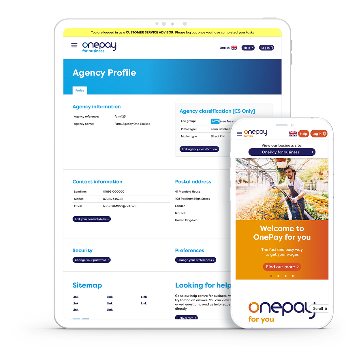 Laptop and iPhone image showing Onepay website