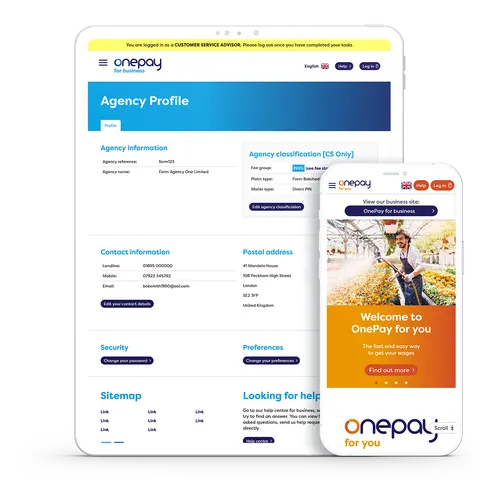 Laptop and iPhone image showing Onepay website logo
